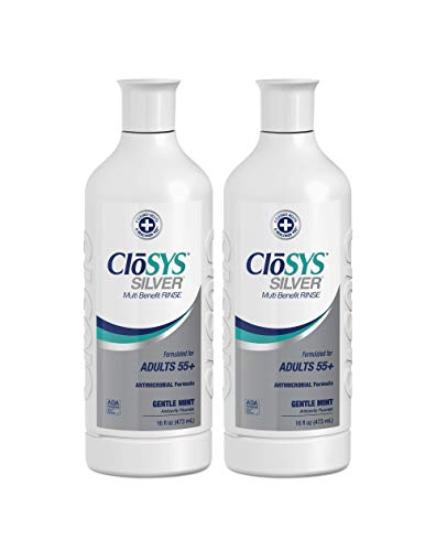 CloSYS Silver Fluoride Mouthwash, 16 Ounce (Pack of 2), Gentle Mint, for Adults 55+, Alcohol Free, Dye Free, pH Balanced, Fights Cavities and Strengthens Tooth Enamel