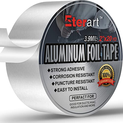ETERART Aluminum Foil Duct Tape Heavy Duty,High Temperature Sealing and Patching,Perfect for HVAC,Air Ducts,Metal Repair,Foamboard,Insulation,Dryer Vent and More,2Inches x 20Yards,Silver