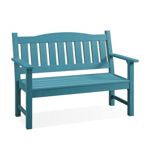 EFURDEN Outdoor Bench, 2-Person Garden Bench Made of Poly Lumber, Waterproof Patio Bench Suitable for All Weather, Blue