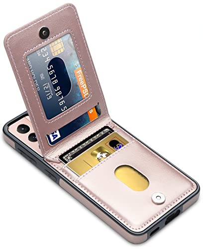 LakiBeibi Samsung S21 FE Case, Galaxy S21 FE Case, Dual Layer Lightweight Premium Leather S21 FE Wallet Case with Card Holder Magnetic Lock Flip Protective Case for Samsung Galaxy S21 FE 5G, Rose Gold