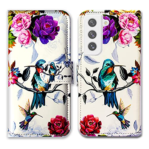 Bcov Galaxy S21 FE 5G Case, Hummingbird in Flowers Bird Leather Flip Phone Case Wallet Cover with Card Slot Holder Kickstand for Samsung Galaxy S21 FE 5G/S21 Fan Edition 2022