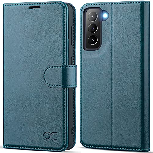OCASE Compatible with Galaxy S21 FE 5G Wallet Case, PU Leather Flip Folio Case with Card Holders RFID Blocking Kickstand [Shockproof TPU Inner Shell] Phone Cover 6.4 Inch (2022) - Peacock Blue