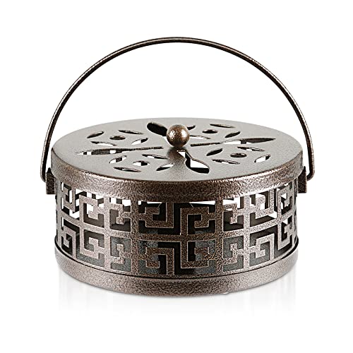 Retyion Exquisite Metal Mosquito Coil Holder Long-Lasting Coil Incense Burner for Indoor and Outdoor (Bronze)