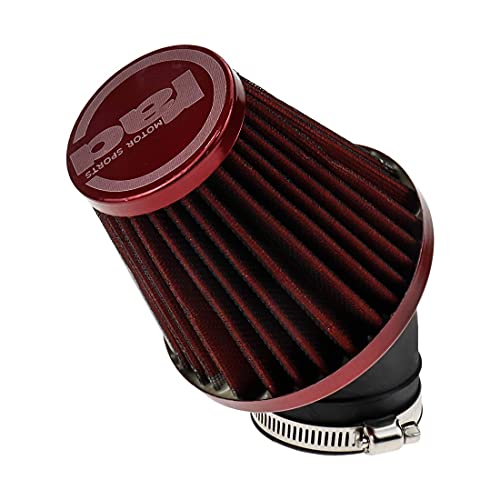 Sydien Universal Motorcycle Air Filter Replaceable Motorcycle Modified Parts For Increasing Air Flow Into Engine, 42RAD With Adjustable Clamp(Red)