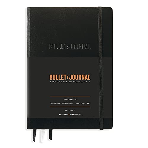 LEUCHTTURM1917 The Official Bullet Journal Edition 2 - Medium (A5) - Perfect Notebook Built for BuJo, 204 Pages of 120gsm Paper, With Bujo Pocket Guide (Black)