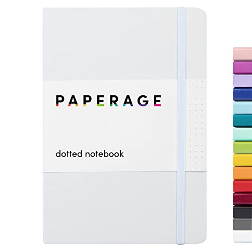 PAPERAGE Dotted Journal Notebook, (White), 160 Pages, Medium 5.7 inches x 8 inches - 100 gsm Thick Paper, Hardcover