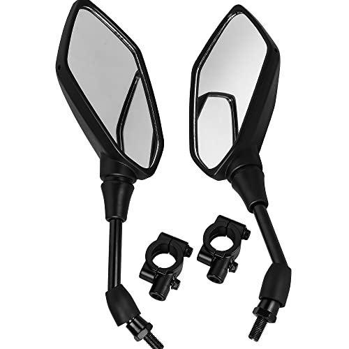 Universal Motorcycle Mirrors, Convex Handlebar Rear View Side Mirror with 10mm Bolt, Handle Bar Mount Clamp Compatible with Cruiser, Suzuki, Honda, Victory and More (Black)