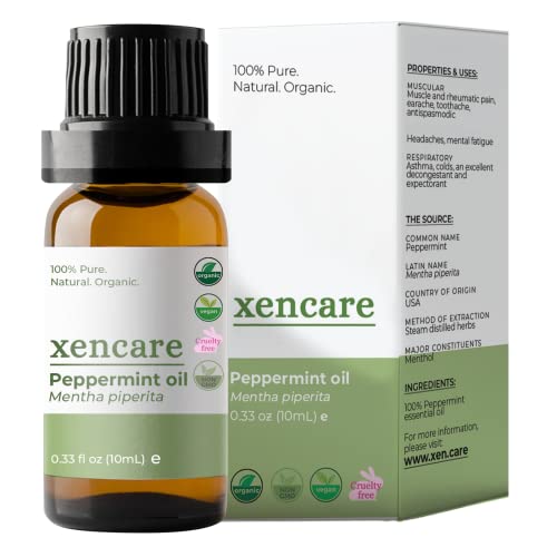 XENCARE Organic Food Grade Peppermint Essential Oil - 100% Pure, Natural, undiluted 0.33 fl oz, 10ml