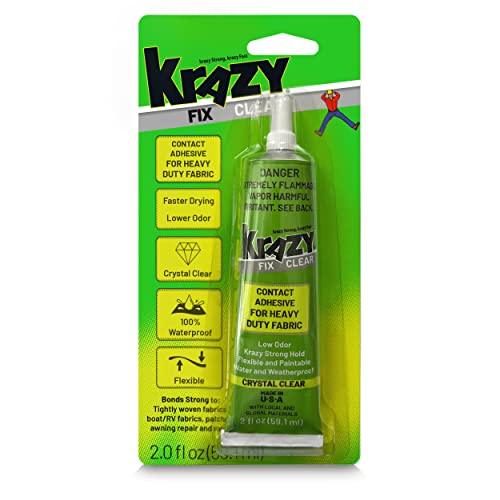 Krazy Fix Clear, Heavy Duty Fabric Adhesive Glue, 100% Waterproof Fabric Glue with Permanent Bond, 2.0 fl. oz. Tube