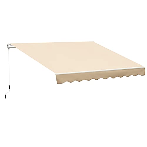 Outsunny 13' x 8' Retractable Awning, Patio Awnings, Sunshade Shelter with Manual Crank Handle, 280g/m UV & Water-Resistant Fabric and Aluminum Frame for Deck, Balcony, Yard, Beige