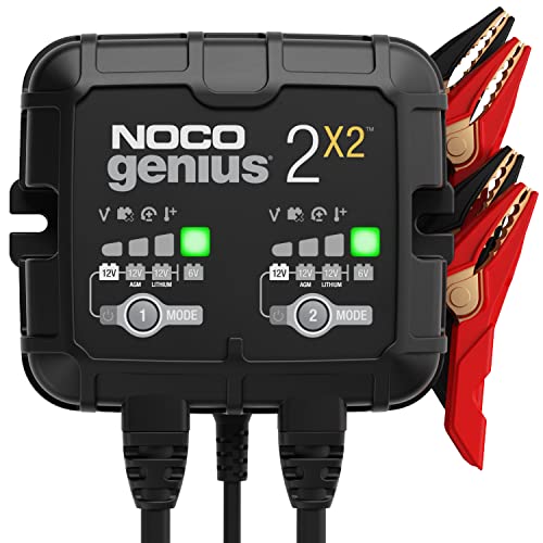 NOCO GENIUS2X2, 2-Bank, 4A (2A/Bank) Smart Car Battery Charger, 6V/12V Automotive Charger, Battery Maintainer, Trickle Charger, Float Charger and Desulfator for AGM, Motorcycle and Lithium Batteries