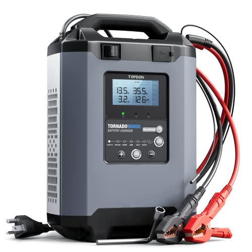 Car Battery Charger TOPDON T90A, 90Ah Smart Automotive Charger Battery Maintainer&Desulfator with 12/24V Output, 5A-90A Adjustable Charging Current, ECU Programming Stablizer for Boat Mariner Truck