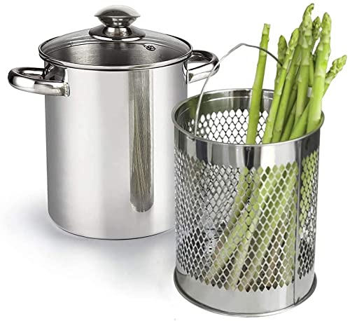 Asparagus Pot Stainless Steel Steamer Cooker with Basket and Lid Pasta 16cm 4L