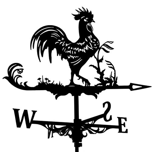 FAKEME Decorative Wind Vane Weather Vane Garden Mount Yard Stake, Stainless Steel Rooster Weather Vane Farm Durable Scene - Black