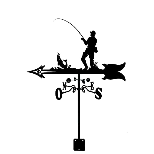 CNMJI Fishing Silhouette Weather Vane Weathervane Fisherman Art Decor Stainless Steel Durable Measuring Tools Weathercock Direction Indicator for Roof Mount