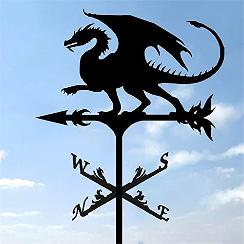 Weather Vane, 29.5 inch Stainless Steel Dragon Wind Direction Indicator Durable Retro Farm Garden Stake Weather Vane Professional Measuring Tool