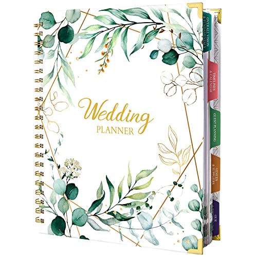 Wedding Planner & Organizer - Wedding Planner Book and Organizer for the Bride, 9" x 11.9", Diary Engagement Gift Book, Hardcover + Metal Corner + 5 Inner Pockets + Sticker + Elastic Closure - Floral