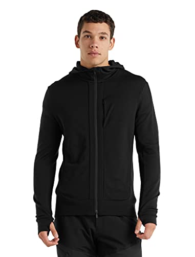 Icebreaker Merino Men's Quantum III Long Sleeve Wool Athletic Zip Up Hoodie, Black, Medium