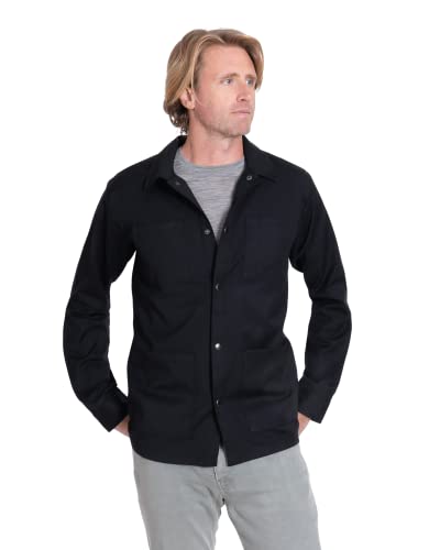 Woolly Clothing Men's Merino Wool Longhaul Shirt Jacket - Wicking Breathable Anti-Odor - Black