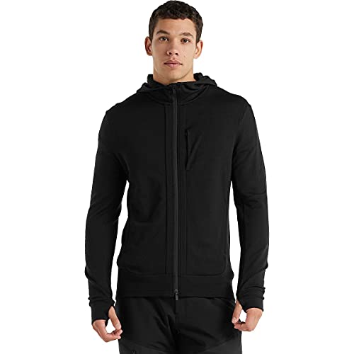 Icebreaker Merino Men's Quantum III Long Sleeve Wool Athletic Zip Up Hoodie, Black,, XX-Large