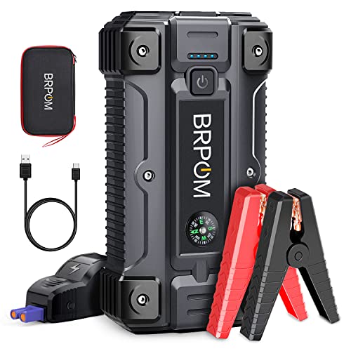 BRPOM Car Jump Starter, 3000A Peak 23800mAh (Up to 10.0L Gas or 8.0L Diesel Engine, 50 Times) 12V Auto Booster Battery Charger Jump Box with Quick Charger Smart Jump Cables