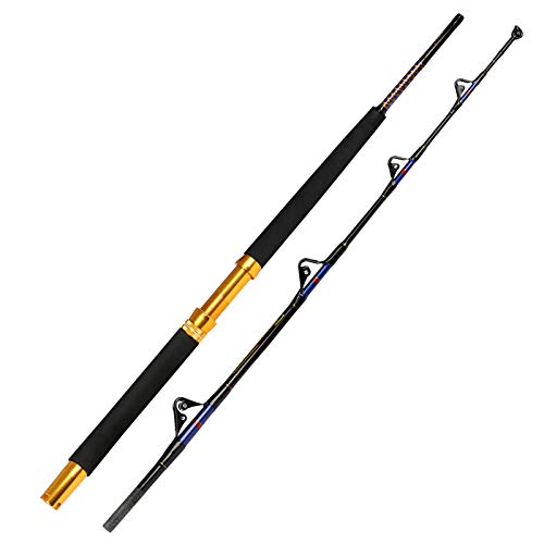 Fiblink Saltwater Offshore Trolling Rod 2 Piece Fishing Roller Rod Big Name Conventional Boat Fishing Pole with Roller Guides (30-50lb,5'6")