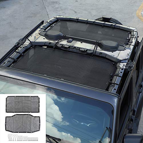 JeCar JLU Sun Shade Mesh Sunshade Provides UV Sun Protection Compatible with Jeep Wrangler 2018-2023 JL Unlimited 4 Door Front & Rear, 2 Pieces