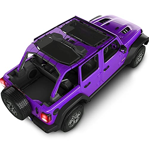 Alien Sunshade Jeep Wrangler JLU (2018 - Current)  Front & Rear Mesh Sun Shade for Jeep JL Unlimited - Blocks UV, Wind, Noise - Bikini JLkini Top Cover for Sport, Sport S, Sahara, Rubicon (Black)