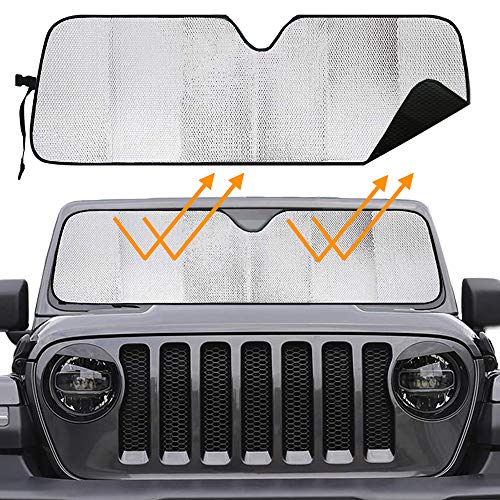 Big Hippo Windshield Sun Shade for 2007-2023 Wrangler Rubicon Sahara TJ JK JKU 2 & 4 Door-Blocks UV Rays Sun Visor Protector,Car Sun Shade Keep Your Vehicle Cool,Car Window Shade