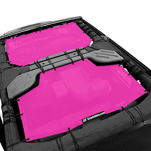 Shadeidea Sun Shade for Jeep Wrangler JK Unlimited (2007-2018) 4 Door (Pink) Mesh Screen Sunshade JKU Top Cover UV Blocker with Grab Bag - 10 Years Warranty