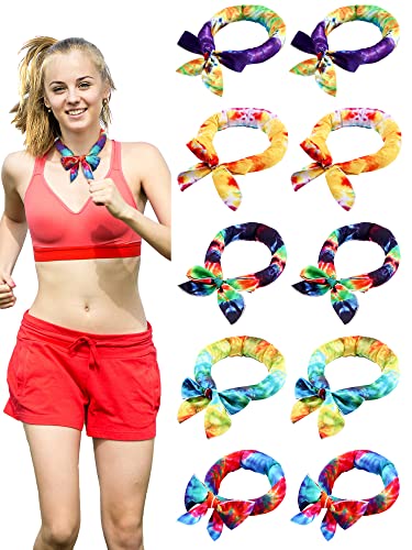 Janmercy 10 Pcs Tie Dye Cooling Neck Wraps Cooling Scarf Ice Bandanas Summer for Men Women Camping Running Outdoor Sports (Tie Dye Style)
