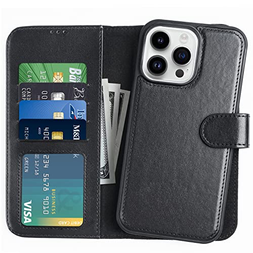 DorisMax iPhone 14 Pro Wallet Case,Detachable Flip Folio Cover RFID Blocking 4 Card Slots Holder Premium PU Leather Magnetic Kickstand Shockproof Protective Phone Case for iPhone 14 Pro 6.1" Black