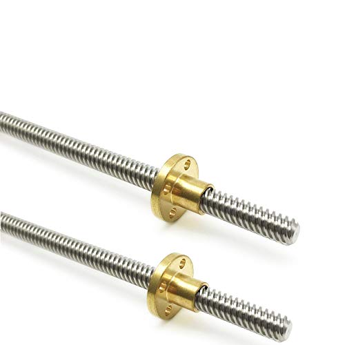 2PCS 400mm15.75 InchesTr8x8 Lead Screw with T8 Brass Nut (Acme Thread, 2mm Pitch, 4 Starts, 8mm Lead) for LCD DLP SLA 3D Printer Z Axis and CNC Machine