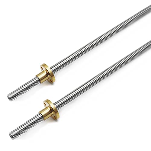 2pcs 300mm Tr8X2 Lead Screw with T8 Brass Nut for 3D Printer Machine Z Axis(Acme Thread, 2mm Pitch, 1 Start, 2mm Lead)