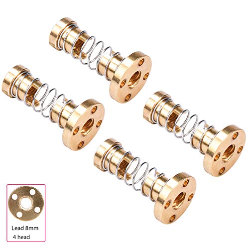 BIGTREETECH Direct T8 Anti Backlash Spring Loaded Nut Pitch 2mm Lead 8mm Elimination Gap Nut for 8mm Acme Threaded Rod Lead Screws DIY CNC 3D Printer Parts (Pack of 4 Lead 8mm)