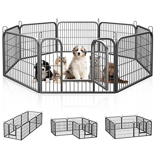 Dog Fence Puppy Pen Outdoor Pet Playpen Portable Dog Kennel Indoor Large Enclosure Heavy Duty Metal Play Yard Gate for Small Medium Dogs Rabbits Cats 8 Panels (31Lx24H-8Panels)