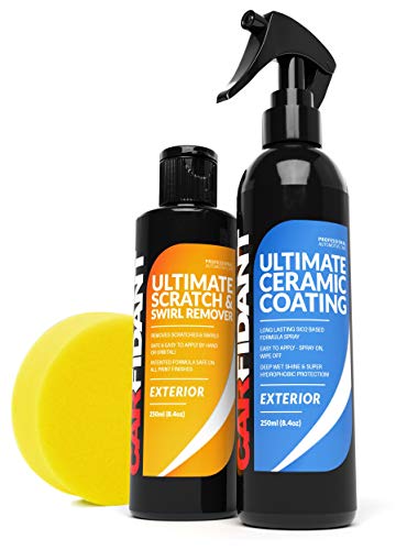 Carfidant Scratch & Swirl Remover + Ceramic Coating Spray - Polish & Paint Restorer, Repair Scratches & Seal Paint with Ceramic Car Wax Spray