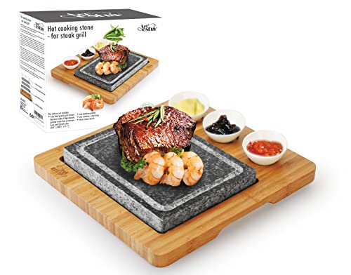 Artestia Cooking Stones for Steak, Indoor Grill Sizzling Hot Stone Set, Steak Stones Hot Stone Cooking, Hot Rock Cooking Stone Set Barbecue/BBQ/Hibachi/Steak Grill (One Deluxe Set with Two Stones)