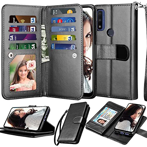 NJJEX for Moto G Pure Wallet Case, for Motorola G Power 2022 Case, [9 Card Slots] PU Leather Credit Holder Folio Flip [Detachable] Kickstand Magnetic Phone Cover & Lanyard for Moto G Pure [Black]