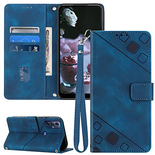 Compatible for Moto G Pure Phone Case Wallet,for Moto G Play 2023 Case [Card Holder Slots] [Wrist Strap] [Kickstand] Leather Protective Flip Cases Cover for Moto G Pure 2021 / G Play 2023 (Blue)