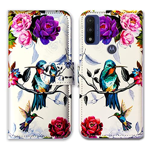 Motorola Moto G Pure Case, Moto G Power 2022 Case,Bcov Hummingbird in Flowers Bird Leather Flip Phone Case Wallet Cover with Card Slot Holder Kickstand for Motorola Moto G Pure 2021/Moto G Power 2022