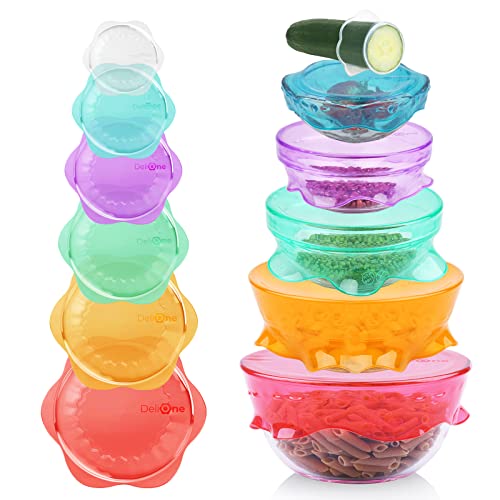 DeliOne Silicone Stretch Lids for Kitchen Food Storage  Durable,Reusable + Expandable Bowl Covers for Cup or Square Containers, Freezer, Microwave,and Dishwasher Safe,Mixing Size,Assorted Colors