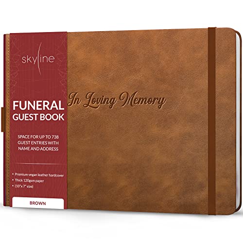 Skyline Funeral Guest Book for Memorial & Funeral Services  in Loving Memory Guest Sign in Book for Funerals  738 Guest Entries with Name & Address, 129 Pages, Hardcover, 10x7 (Brown)