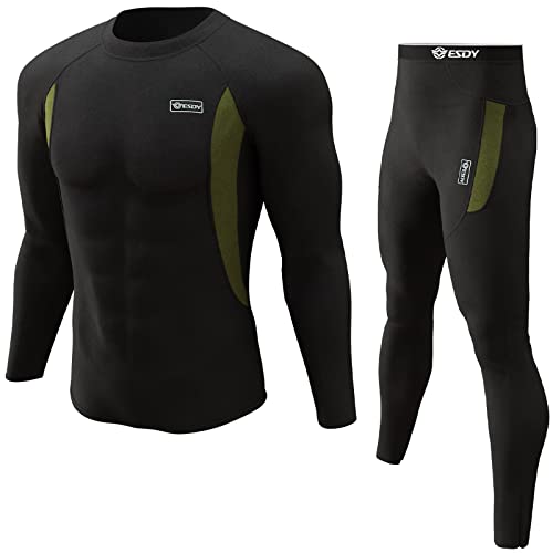 romision Thermal Underwear for Men, Fleece Lined Long Johns Hunting Gear Base Layer Bottom Top Set for Cold Weather A-Black
