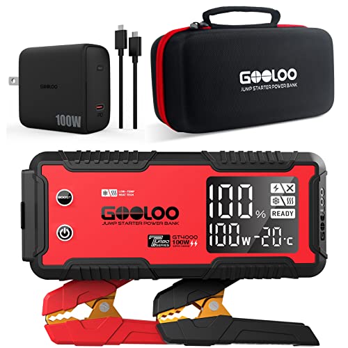 GOOLOO GT4000 4000A Car Jump Starter & Eva Protection Case & 100W PD GaN2 Fast Wall Charger Block with 6.6ft Cable