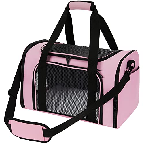 Pnimaund Large Pet Carrier, Soft Sided Cat Carriers for Large Cats Under 20 lbs, Soft Dog Carriers for Medium Dogs Small Dogs, Collapsible Cat Carrier for 2 Cats Travel Carrier -Pink