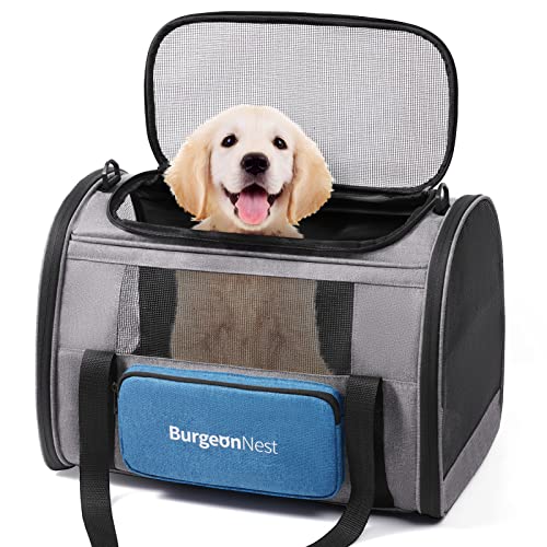 BurgeonNest Cat Carrier for Large Cats 20 lbs, Soft-Sided Pet Carrier for Small Dogs Medium Cats Under 25 lbs, Puppy Travel Bag with Big Storage Bag, 4 Ventilated Windows, 3 Doors