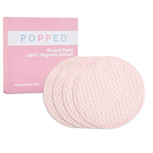 Popped Organic Cotton Breast Pads | Reusable and Washable Nursing Pads | 1 Day Pair, 1 Night Pair (Pink, 4.5")