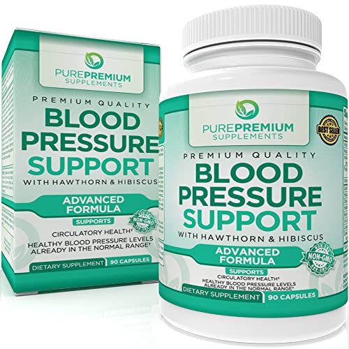 Premium Blood Pressure Support Supplement by PurePremium with Hawthorn, Hibiscus & Garlic - Supports Normal Cardiovascular & Circulatory Health -Vitamins & Herbs Support Normal Heart Health - 90 Caps