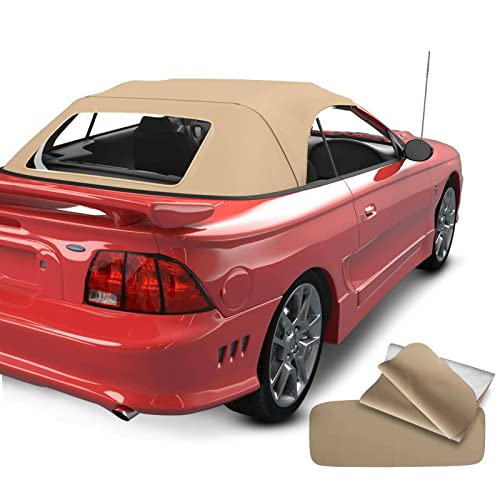 A-Premium Saddle Convertible Soft Top with Plastic Window Compatible with Ford Mustang 1994-2004 Convertible FOR94046555 1011MUS101